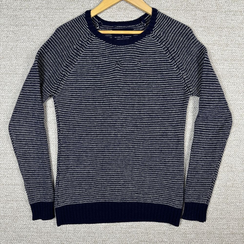 Firth Sz M Sweater Wool Cashmere Blue Chunky Waffle Knit‎ Quiet Luxury Preppy